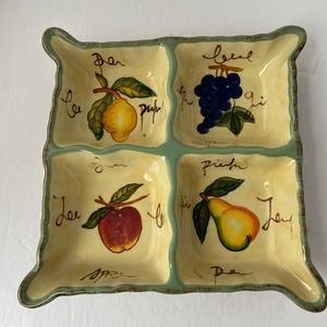 Style Eyes Divided Dish by Baum Bros. Fruit Writing Collection 9.5"